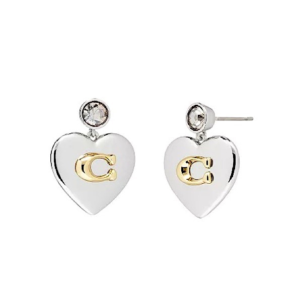 COACH Silver-tone Signature Heart Drop Earrings - Picture 10 of 12